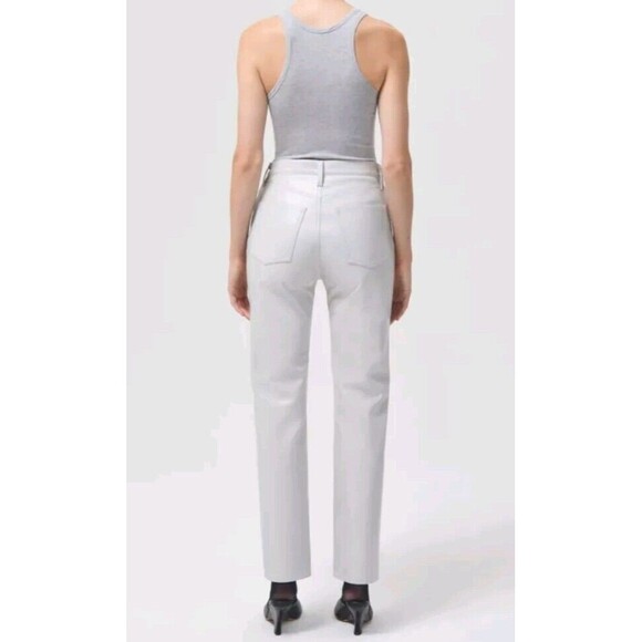 AGOLDE Sz 34 90's Pinch Waist SOFT Recycled Leather Lt Grey Straight Leg  - $348 - Picture 3 of 16